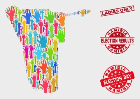 Composition of Electoral Namibia Map and Scratched Ladies Only Stamp Seal Stock Illustration