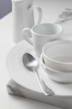 Composition elegant tableware table Stock Photos