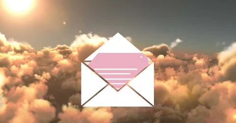 Composition of email envelope icon over clouds Stock Photos
