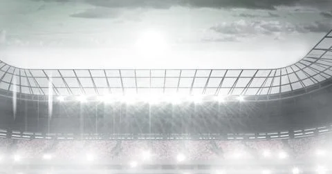 Composition of empty sports stadium with glowing spotlights Stock Illustration