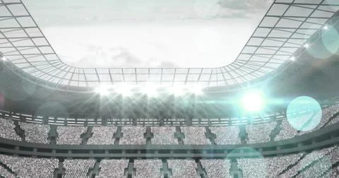 Composition of empty sports stadium with glowing spotlights Stock Illustration
