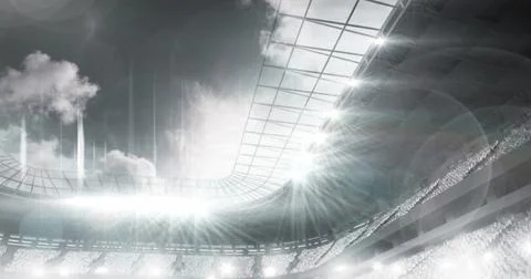 Composition of empty sports stadium with glowing spotlights Stock Illustration