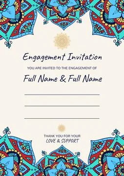 Composition of engagement invitation text over indian pattern on white イラスト素材