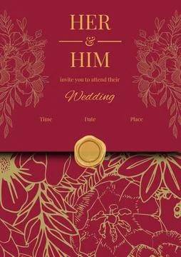 Composition of engagement invitation text over indian pattern on red background Stock Illustration