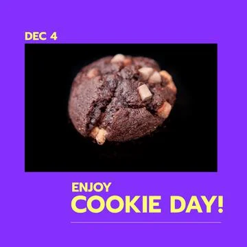 Composition of enjoy cookie day text over cookie on purple background Stock Photos