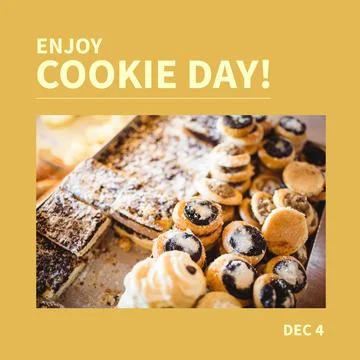 Composition of enjoy cookie day text over cookies on orange background Stock Photos