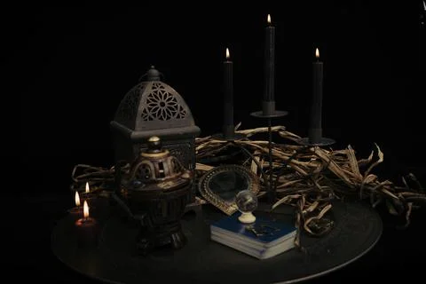 Composition of esoteric objects, used for healing and fortune-telling. Stock Photos