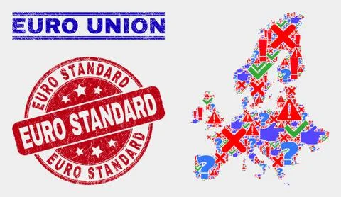 Composition of Euro Union Map Sign Mosaic and Distress Euro Standard Seal Stock Illustration