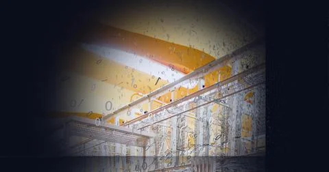 Composition of exploding binary coding and computer server processor Stock Illustration