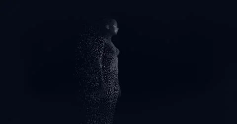 Composition of exploding human body formed with binary coding on black Illustrazione stock
