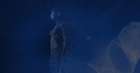 Composition of exploding human body formed with particles and network of イラスト素材