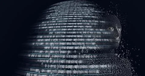 Composition of exploding human bust and binary coding Stock Illustration