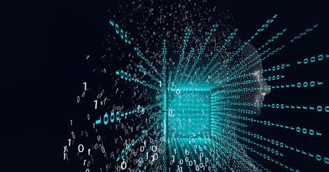 Composition of exploding human bust and binary coding Stockillustratie