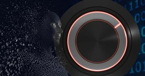 Composition of exploding human bust with binary coding over scopes scanning Stock Illustration