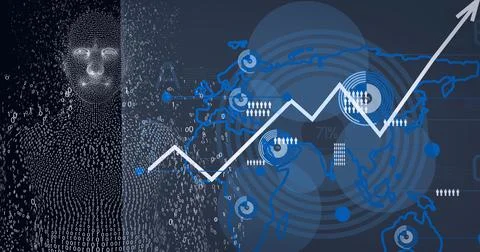 Composition of exploding human bust with binary coding over data processing Stock Illustration