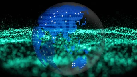 Composition of exploding human bust formed with binary coding over globe Stock Footage 327126987