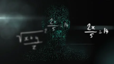 Composition of exploding human bust formed with binary coding and screens on Stock Footage 327964590