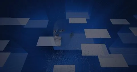 Composition of exploding human bust formed with binary coding and screens on Stock Illustration