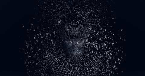 Composition of exploding human bust formed with binary coding Stock Illustration