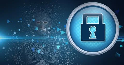 Composition of exploding human bust formed with binary coding and online Stock Illustration