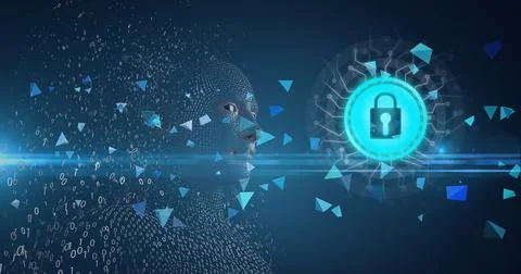 Composition of exploding human bust formed with binary coding and online 스톡 일러스트