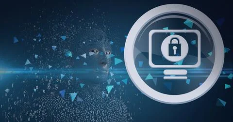 Composition of exploding human bust formed with binary coding and online 스톡 일러스트