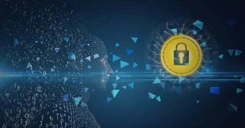 Composition of exploding human bust formed with binary coding and online Stock Illustration