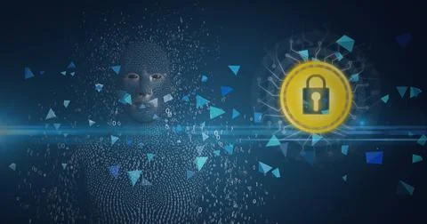 Composition of exploding human bust formed with binary coding and online Illustrazione stock