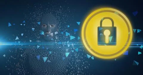 Composition of exploding human bust formed with binary coding and online Stock Illustration