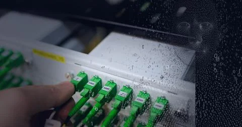 Composition of exploding human bust formed with binary coding and computer Stock Illustration