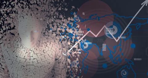 Composition of exploding human bust with over data processing Stock Illustration