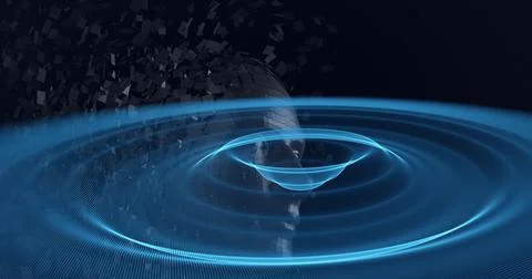 Composition of exploding human head and blue scopes spinning 스톡 일러스트