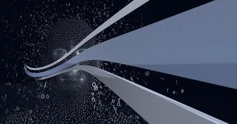 Composition of exploding human head formed with binary coding and grey trails of Stock Illustration