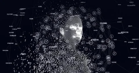 Composition of female bust formed with binary coding and network of connections 스톡 일러스트