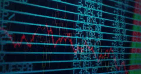 Composition of financial data processing on black background Stock Illustration