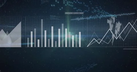 Composition of financial data processing on black background Stock Illustration