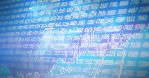 Composition of financial data processing on blue background Ilustração Stock