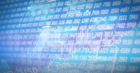 Composition of financial data processing on blue background Ilustração Stock