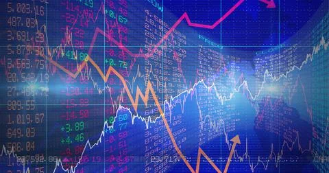 Composition of financial data processing on blue background Stock Illustration