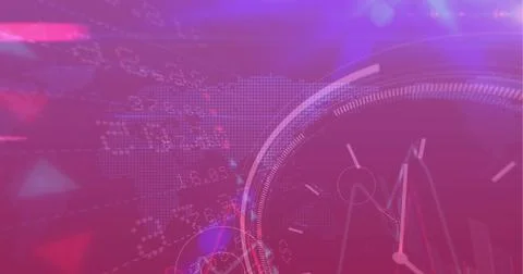 Composition of financial data processing over scope scanning and world map Stock Illustration