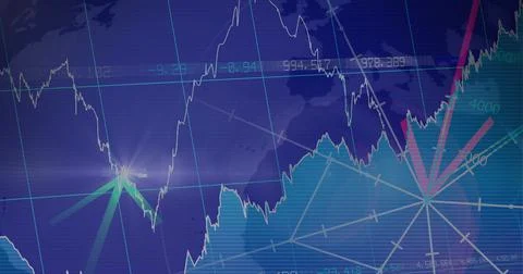 Composition of financial data processing over world map Stockillustratie