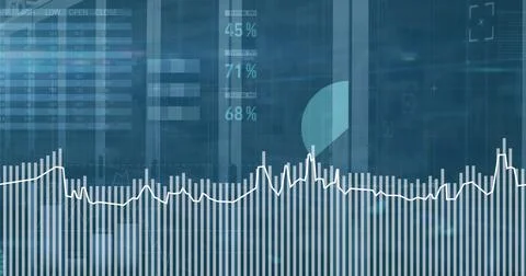 Composition of financial data processing over server room Ilustração Stock