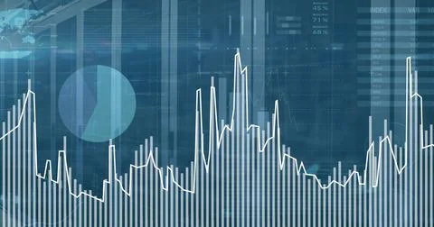 Composition of financial data processing over server room Ilustração Stock