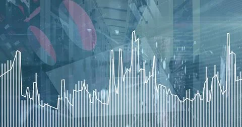 Composition of financial data processing over server room Ilustração Stock