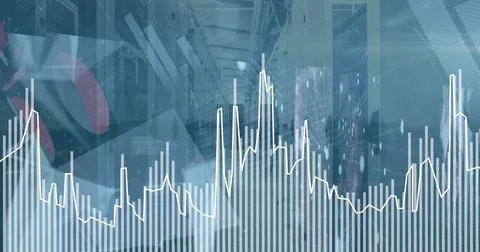 Composition of financial data processing over server room Ilustração Stock