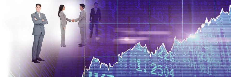 Composition of financial data processing over businessman handshake in 写真素材