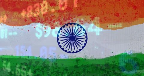 Composition of financial data processing over indian flag Foto stock