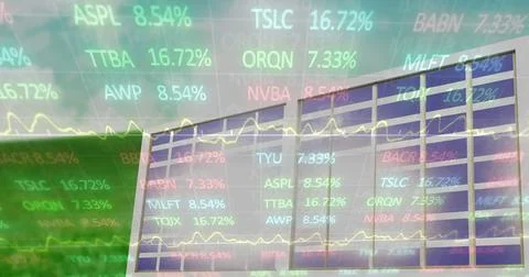 Composition of financial data processing over solar panel Stock Photos