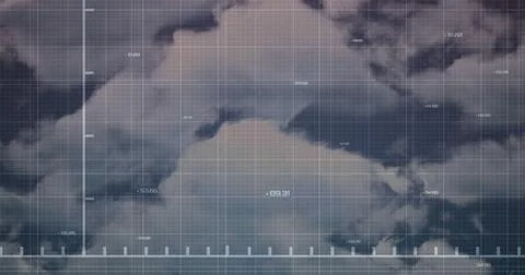 Composition of financial data processing over sky with clouds Stockfoto's