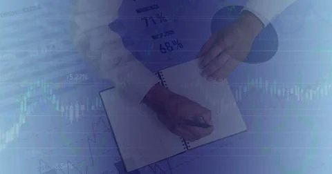 Composition of financial data processing over caucasian businessman drawing Stock Photos